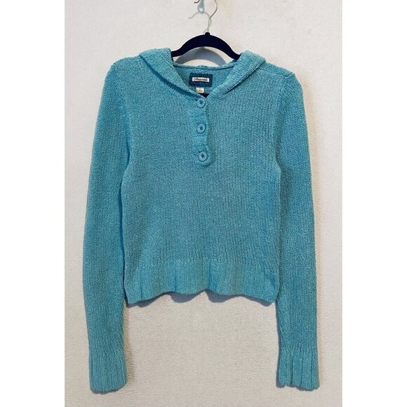 Aeropostale Sweater Womens Large Aqua Blue Chenille Ribbed Hooded Y2K Skater - Picture 1 of 6